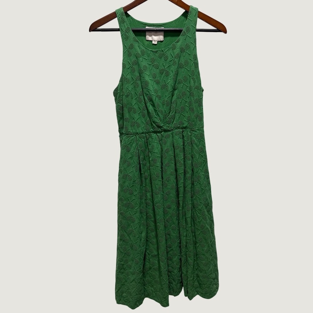 Anthropologie Postmark Green Tennis Racket Eyelet Cotton Midi Dress Womens 6